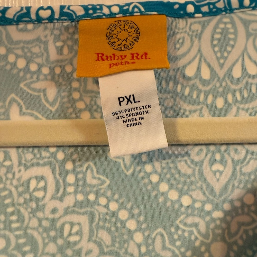 Ruby Rd. Teal and White Patterned Top - Picture 2 of 4